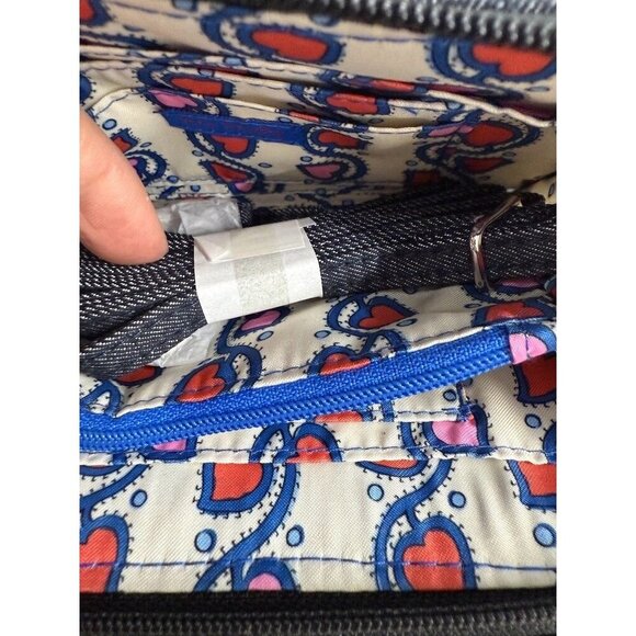 Vera Bradley Iconic RFID Crossbody Wallet - Denim Navy w/Heart Embroidery NWT - Picture 6 of 8